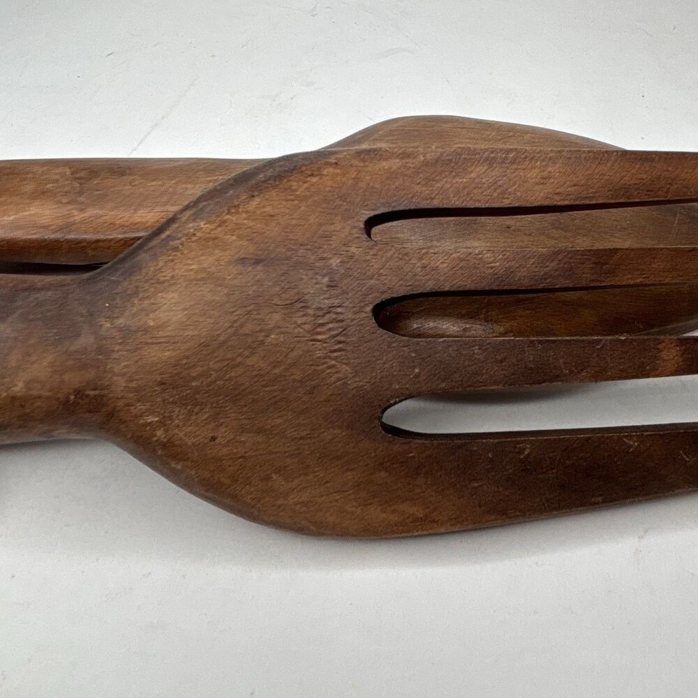 Vintage Made in Philippines 12” Carved Wood Salad Serving Spoon Fork Set MCM - Picture 15 of 16
